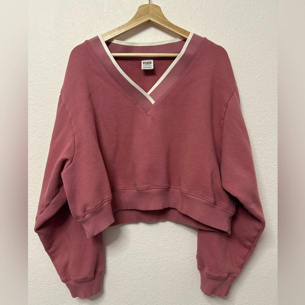 PINK Victoria’s Secret Cropped V Neck Pullover Sweater in Blush Pink